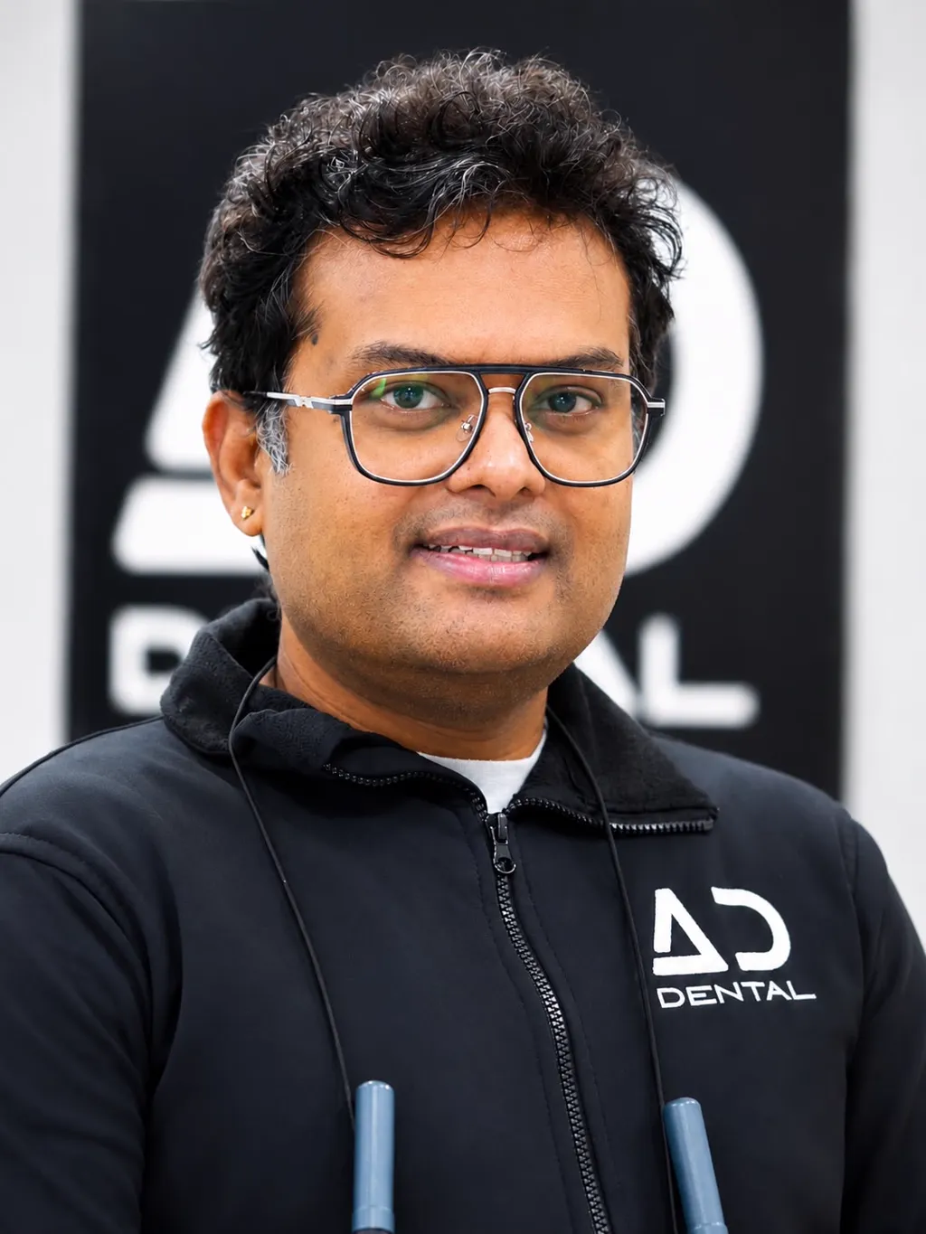 Dr. Aditya Dubagunta holding a clear aligner tray at AD Dental Consett